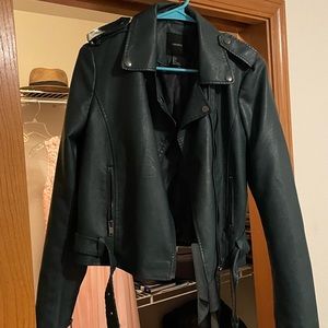 Dark teal faux letter jacket
